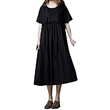 Sunhusing Women Solid Color Cotton Linen Stitching