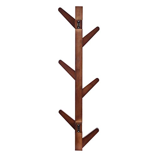 XGao Bamboo Tree Hangers with 6 Hooks Clothes Hanging Rack Towel Shelf Adhesive Or Drilling Storage Racks Hanger Rod Storage Organizer Wall Mount Easy Install Shelf for Bathroom Shower Coats (Brown) - Thumbnail 4