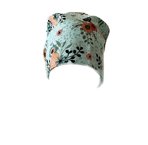 Grace N May Women's Front Fold Tie Back Scrub Cap Surgical Cap Cute Patterns (Woman Minty Coral Flowers) - Thumbnail 2