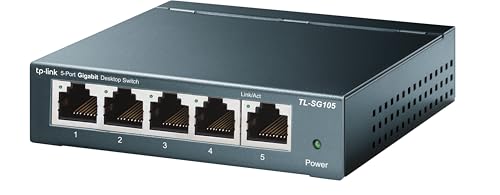 TP-Link TL-SG105 5-Ports Gigabit Netzwerk Switch (bis 2000 MBit/s im Vollduplexmodus, geschirmte RJ-45 Ports, Metallgehäuse, optimiert Datenverkehr, IGMP-Snooping, unmanaged, lüfterlos) blau metallic thumbnail 1