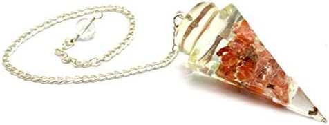 Kripanidhi Crafts Natural Carnelian Gemstone Dowsing Pendulum Orgone Natural Dowser Healing Tool with Chain (Carnelian)