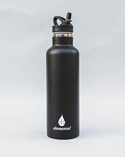 Elemental Black Stainless Steel Water Bottle 25oz (750ml) Premium Double Wall Insulated Vacuum Bottle (Sport Bottle- Matte Black)