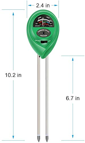 Medidor de humedad del suelo, medidor de PH del suelo 3 en 1 con prueba de humedad, luz y PH para la prueba de PH ácido, humedad y luz solar para la horticultura y la agricultura (Verde)