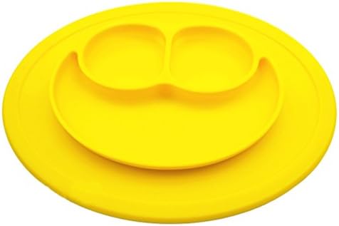 Baby Silicone Divided Toddler Plates Smiley Face Soft Skid Resistant and Unbreakable Easy Clean FDA/LFGB Certified Silicone Great for Baby Kids(yellow)