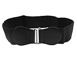 Metal Interlocking Buckle Black Stretchy Cinch Belt for Lady