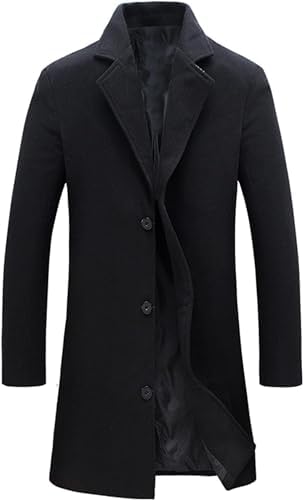 chouyatou Men's Mid-Length Single Breasted Wool Blend Top Coat (X