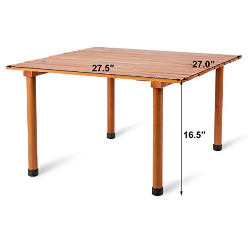 Costway Picnic Folding Table Wood Roll Up Outdoor Camping Beach Dining