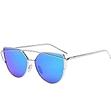 1661 VIASA Women Fashion Twin-Beams Classic Metal Frame Mirror Sunglasses (Silver, Blue)