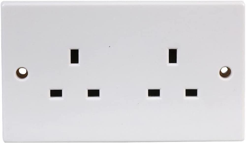 Merriway BH05887 Unswitched Double Electric Socket 13 Amp 2-Gang-White