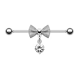 FreshTrends Mesh Bow Sparkle Dangle Stainless Steel Industrial Barbell