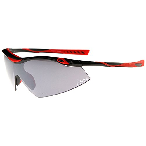 Beton - Thor - Half-Frame TR-90 Mirrored Shield Lens Active Sport Wrap Sunglasses 80mm (Matte Black-Red / Smoke)