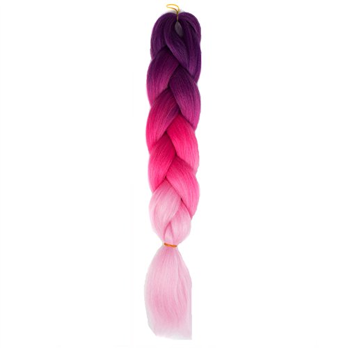 Stepupgirl 24 Inch 1 Piece Ombre Synthetic Big Africa Braid (Purple to Hot Pink to Light Pink)