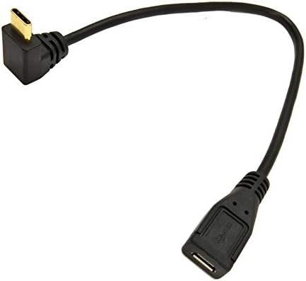 Poyiccot Type C Cable, Gold Plated Micro USB Female to 90 Degree Up Angled USB 3.1 C (Type C) Male Data Sync &amp; Charge Converter Adapter Cable Cord 25cm/ 10 Inch (Micro USB Female)