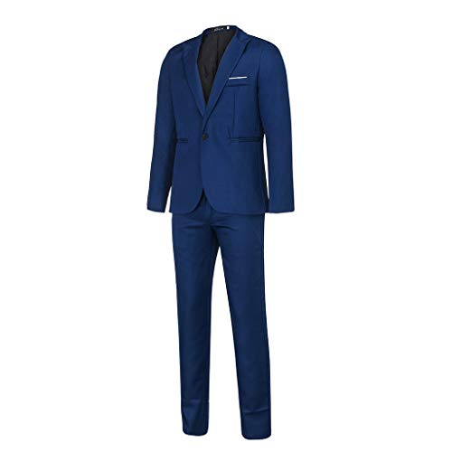 Realdo Mens 2 Pieces Suit,Mens Slim Fit One Button Business Wedding Banquet Blazer & Trousers Navy