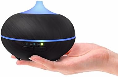 Bbymie mini Aroma Essential Oil Diffuser, 150ml Wood Grain Ultrasonic Cool Mist Whisper-Quiet Humidifier with Color LED Lights Changing &amp; 4 Timer Settings(150ml Dark)