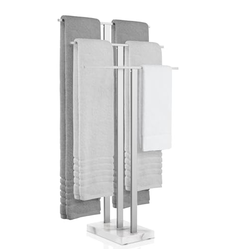 KES BTH217S3 Floor Towel Rail 3 Bars with Marble Base Floor Towel Holder Bathroom Stainless Steel 18/8 Polished