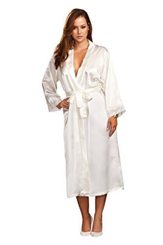 iCollection Women's Plus-Size Long Satin Robe, White, 3/4X