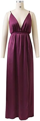 Oufeisha Girl's Sexy Low V-neck Backless Strap Long Maxi Casual Party Dresses 12