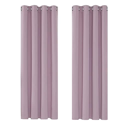 Deconovo Window Treatment Blackout Curtains Eyelet Thermal Insulated Curtains for Bedroom 46 x 72 Inch Pink Lavender 2 Panels
