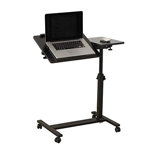 TigerDad Over Bed Table with Wheels Adjustable Rolling Laptop Table Overbed Desk Hospital Tray