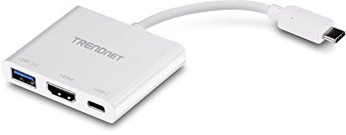 TRENDnet USB-C to HDMI  with Power Delivery and USB 3.0 Port, 4K UHD Resolution, Flexible Connector, Easy Set-Up, Compact Design, TUC-HDMI3