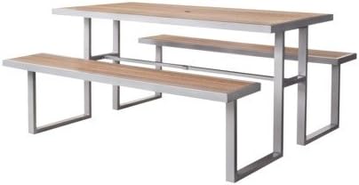 Amazon Com Threshold Bryant Faux Wood Patio Picnic Table Home Furniture S Outdoor Furniture Lawn Garden Tables Built On A Steel Frame Made Of Polystyrene That Looks