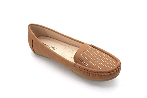 Mlia Lady Womens Casual Slip On Loafer Moccasins Flats Driving & Walking Shoes Zenobia Camel 10