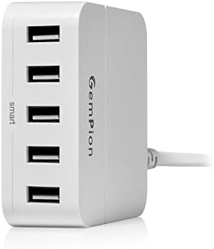 Desktop Charger: Gempion Multiple USB Hub 5-Port Portable Charger with Smart Technology UNIVERSAL for iPhone 7 6s Plus iPad Air Mini Pro Galaxy S6 Edge+ Samsung Galaxy Note 5 and more