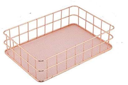Wrought Iron Storage Basket, Storage Basket, Metal Organizer Basket, Multi Purpose Rose Gold Iron Storage Organizer, Storage Holder, Desktop Decor, for Home, Office, Bedroom and School (Size : C)