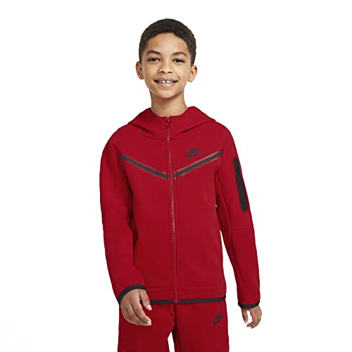 Nike Big Kids' Sportswear Tech Fleece Full-Zip Hoodie Sweatshirt  (University Red/Black, X-Small)