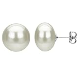 White Freshwater Cultured Button Pearl Earrings Sterling Silver Studs Bridal Jewelry 8-8.5mm