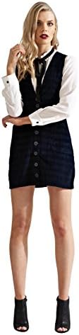 Corduroy Short Dress - Navy Check Cord Mini Pinafore Style