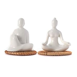 FanChose Set of 2 Ceramic Ornament Yoga Figurine Statue, Home Decor Porcelain Ceramic Meditation Yoga Pose Pottery Ornaments Nonslip Mat Ceramic Yoga Figure