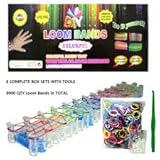 DIY Rubber Band Bracelets Loom Kit | Includes Loom, Hook, 600 Bands, 30 Clips
