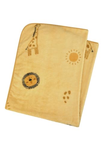 Sterntaler Baby Blanket Giraffe & Lion - Cuddly Blanket Made of Soft Plush with Cute All-Over Motif - One Short and One Long Pile Side for Extra Comfort, Ochre