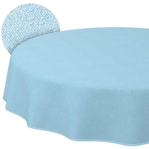 ANRO Tafelkleed Afwasbaar Pastelblauw Linnenlook Rond 120 cm – Tuintafelkleed Binnen Buiten Waterafstotend Vuilafstotend Onderhoudsvriendelijk met Zoom
