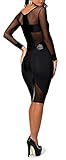 made2envy Sheer Mesh See-Through Long Sleeves Midi Cross Dress