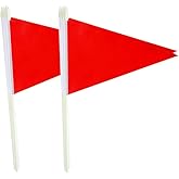 Lebei 12Pack Small Red Pennant Stick Flag Mini Triangle Blank DIY Graffiti Hand Held 5x8 Inch Flags with Solid Pole