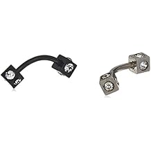 Women's Set Of 2 Black And Surgical Stainless Steel Cubic Zirconia Box Eyebrow Body Piercing Jewelry Ring, One Size