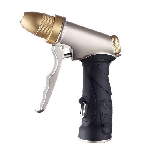 FECOVANTI Garden Hose Nozzle 100% Heavy Duty Metal Hose Spray Nozzle with 4 Patterns for Garden Watering, Cars Washing and Dogs Showering-Full Brass Nozzle & ABS Non-slip at Amazon