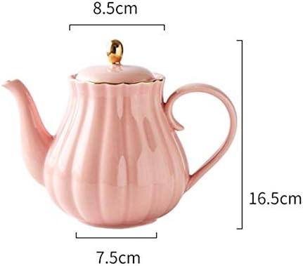 LIKEZZ Ceramic Teapot Pumpkin Shape Hand Painted Gold Bone China Teapot With Tea Strainer Elegant Tea Pot Set 1L,Pink