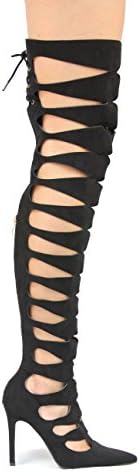 Static Fashion Womens Over The Knee Strappy Cut Out High Heel Gladiator Sandals,Black,6