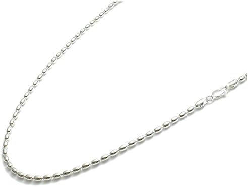 IndomodeNew 18" St. Silver Charleston Rice Bead Necklace Chain Choker 3 x 4.5 MM Bead Italian 300ga Lobster Clasp