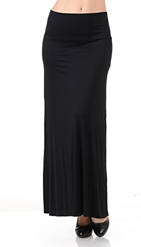Maryclan Women's Basic Fold Over Relaxed Fit High Waist Regular Maxi Skirt