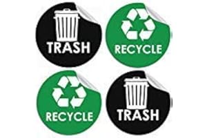 POP RESIN Recycle Sticker Sign Trash Decal Bin Label 8 Pack 4"x4"-Waterproof Organize&Coordinate Garbage Waste from Recycling-Great for Metal Aluminum Steel or Plastic Trash Cans-Indoor&Outdoor