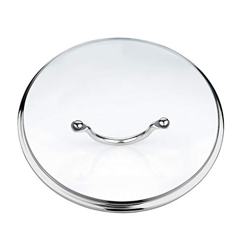 GOURMEX Tempered Glass Cookware Lid with Stainless Steel Rim and Sturdy Riveted Handle To Fit Pots, Frying Pans and Skillets, Dishwasher and Oven Safe, Heat Resistant (12.6")
