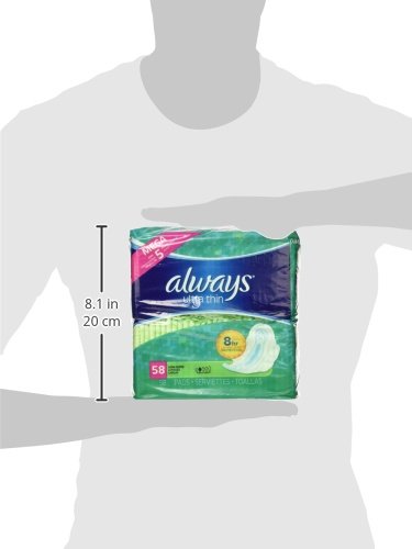 Always Ultra Thin Super Pads, With Wings, 58 Count