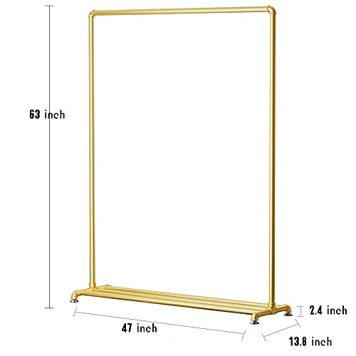 Gold Pipe Clothing Racks on Wheels Garment Rack with Bottom Shelf Heavy Duty Clothes Rack Hanging Rack Closet Organizer for Bedroom,Retail(Gold)