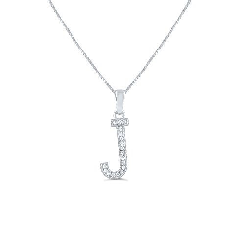 Sterling Silver Cz Initial J Necklace (18" chain included)