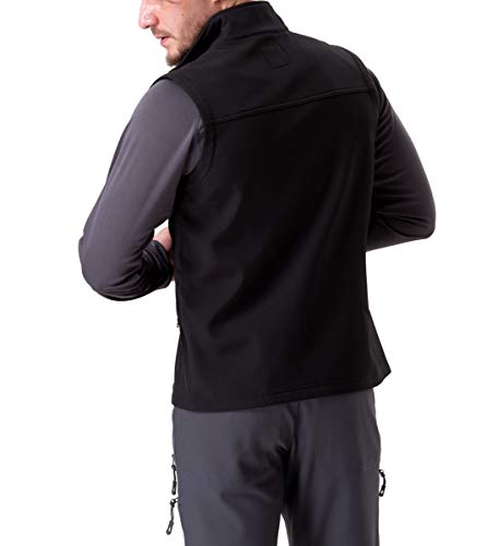 Trailside Supply Co.Men's Fleece-Lined Softshell Vest Outdoor Travel Gilet Stand Collar Water-Repellent,Black,L
